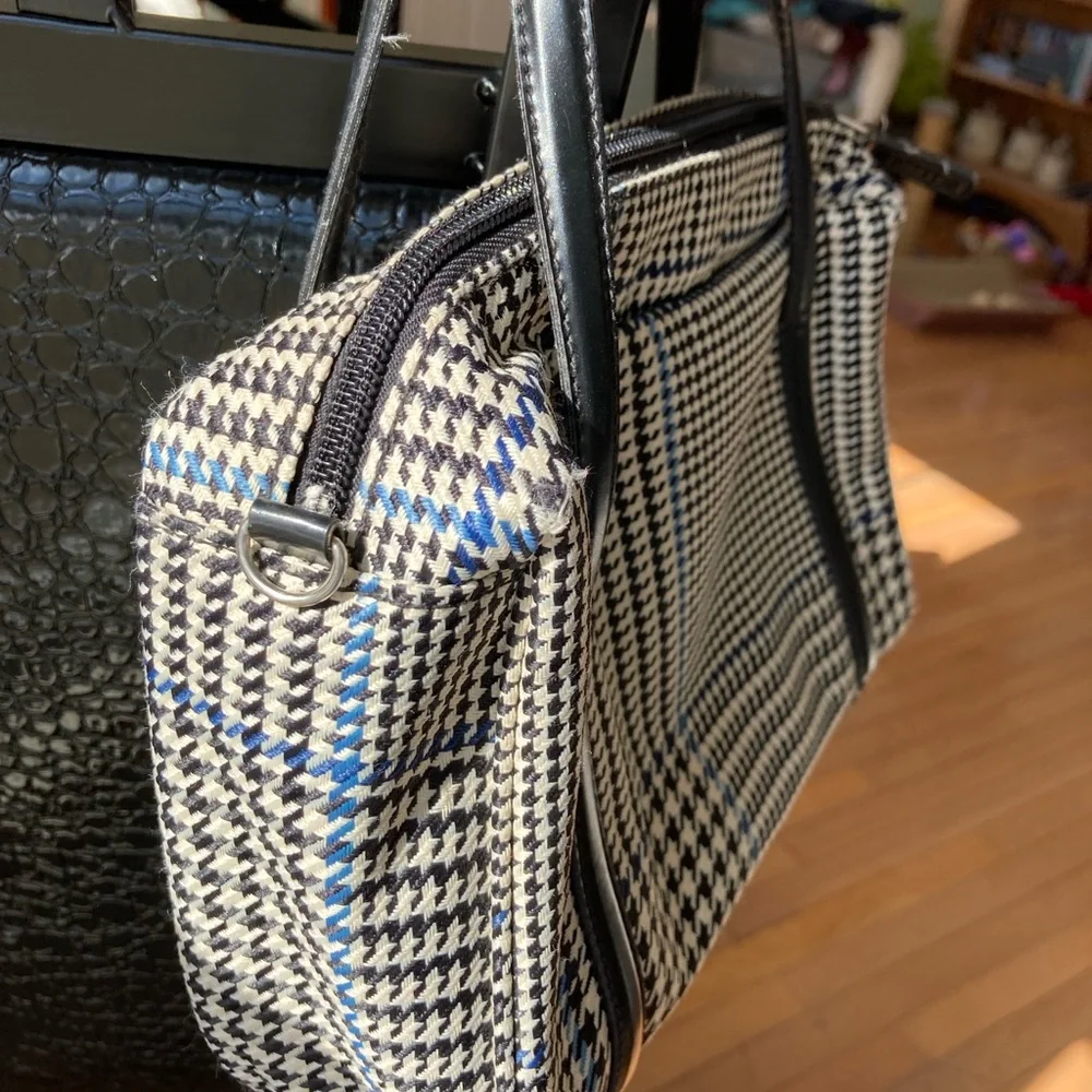 Ralph Lauren Black & White Houndstooth Satchel with Blue Accent